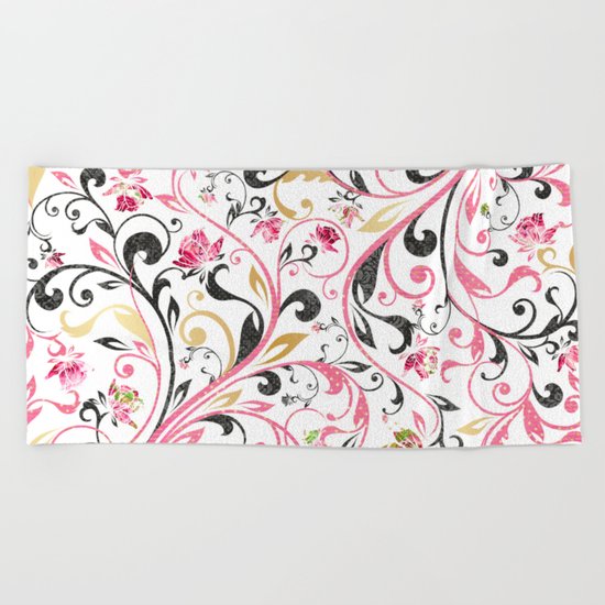 Pink Roses Pattern 11 Beach Towel