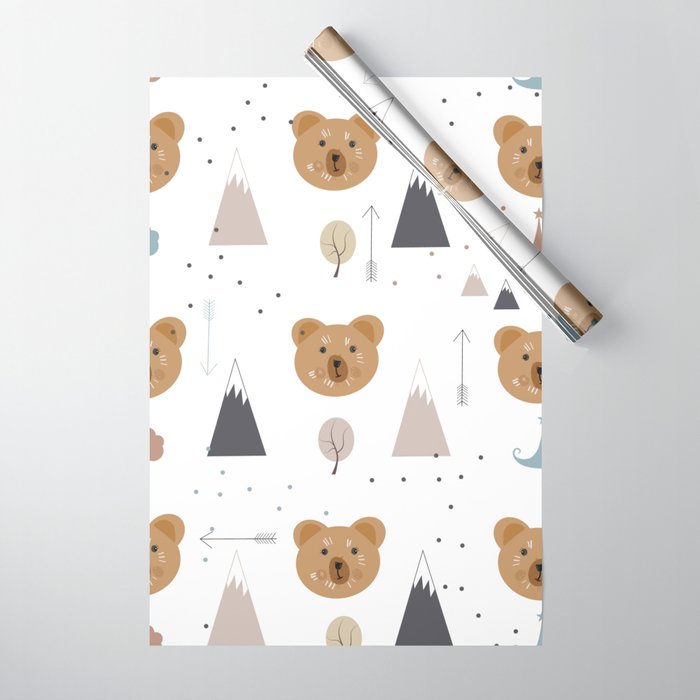 Seamless kids pattern with lovely cute bears and forest Wrapping Paper