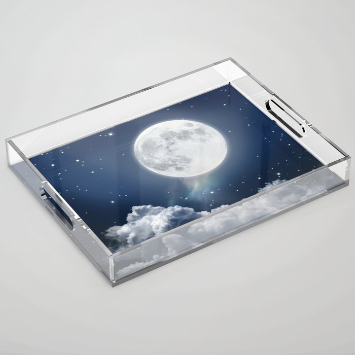 Full Moon Night in Blue Acrylic Tray