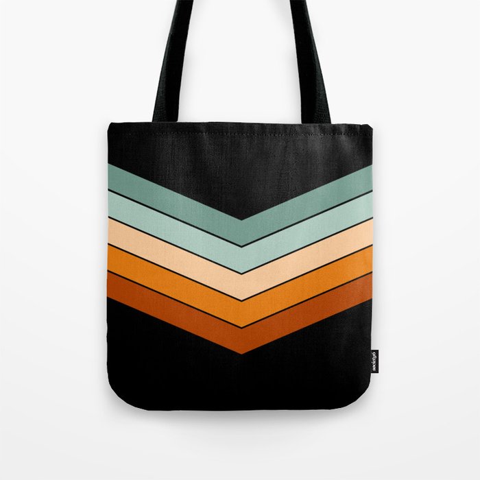V - Minimalistic Colorful Retro Stripe Art Pattern on Black Tote Bag