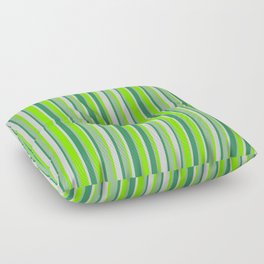 [ Thumbnail: Dark Sea Green, Sea Green, Light Grey, and Green Colored Lines/Stripes Pattern Floor Pillow ]