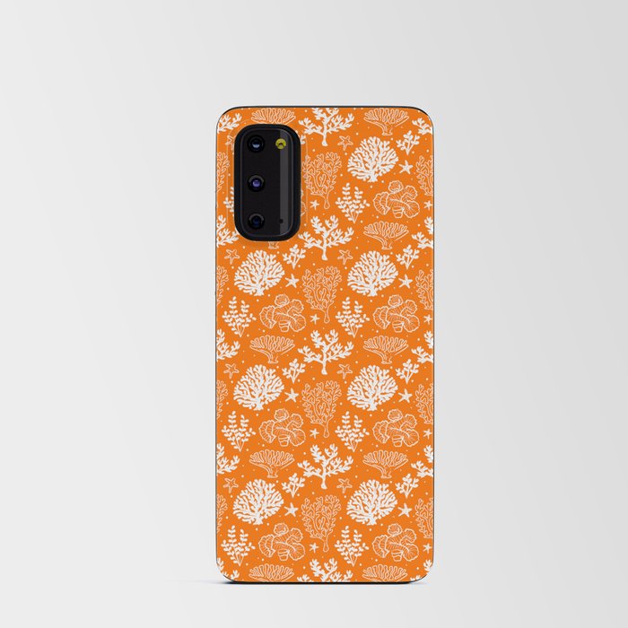 Orange And White Coral Silhouette Pattern Android Card Case