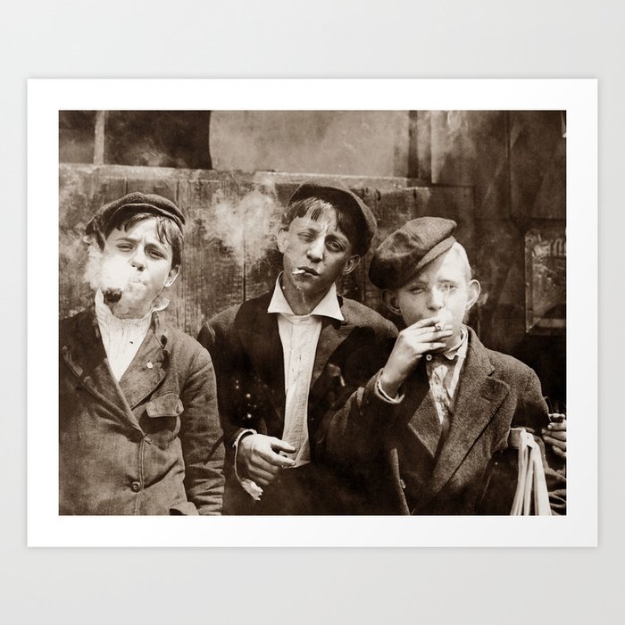 Newsboys Smoking - 1910 Child Labor Photo Art Print