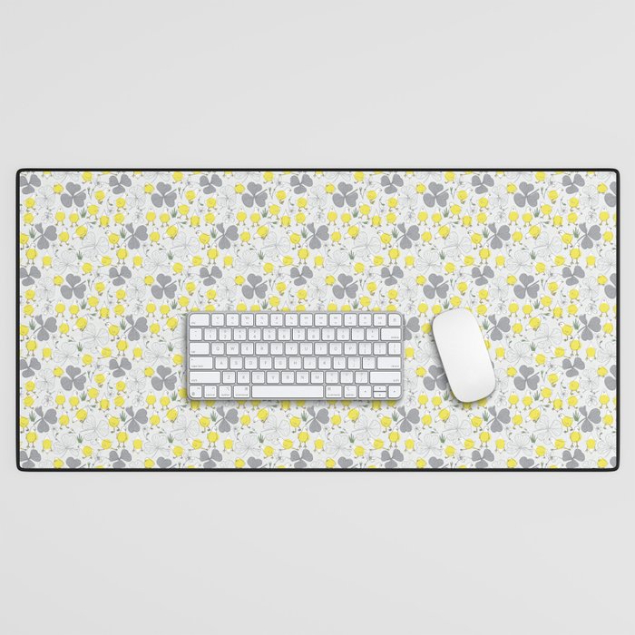 Yellow Chicks on a Gray Background Desk Mat