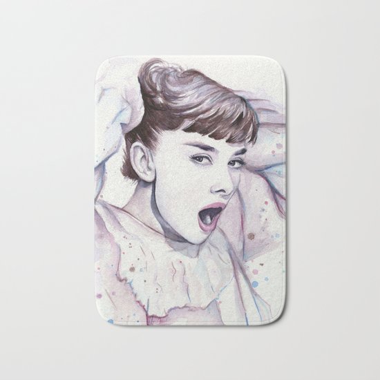 Audrey Hepburn Watercolor Actress Breakfast at Tiffanys Bath Mat