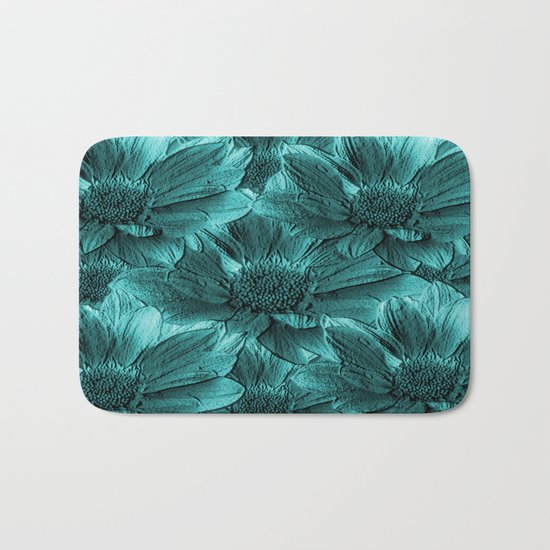 Turquoise Floral Abstract Bath Mat