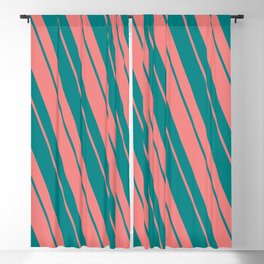 [ Thumbnail: Light Coral & Teal Colored Striped/Lined Pattern Blackout Curtain ]