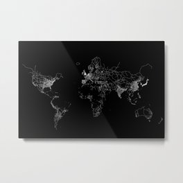 World map Lines Metal Print | Illustration, Abstract, Graphic Design, Black and White 