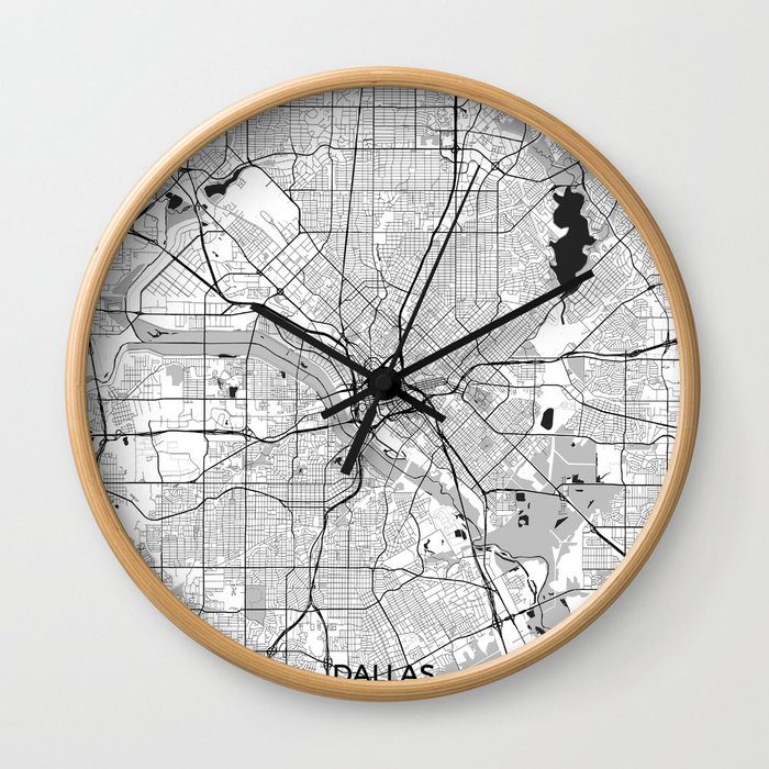 Dallas Map Gray Wall Clock