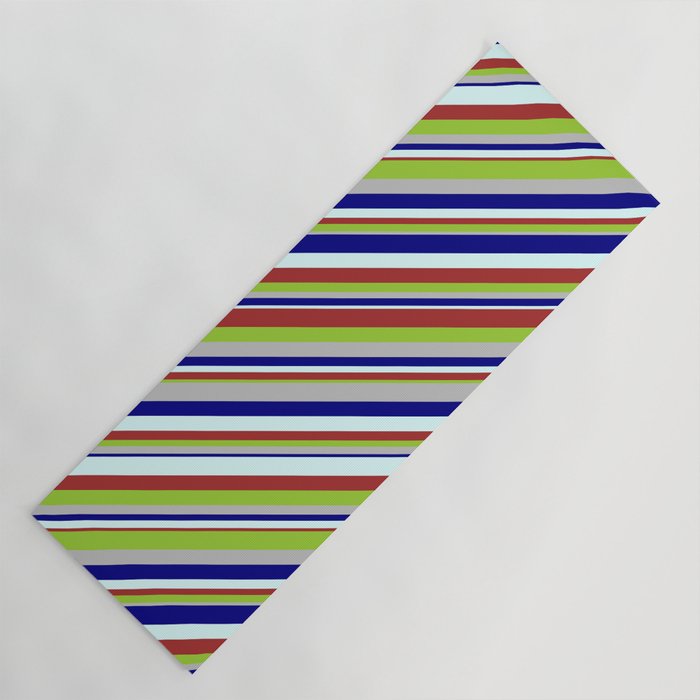 Blue, Light Cyan, Brown, Green, and Grey Colored Striped Pattern Yoga Mat