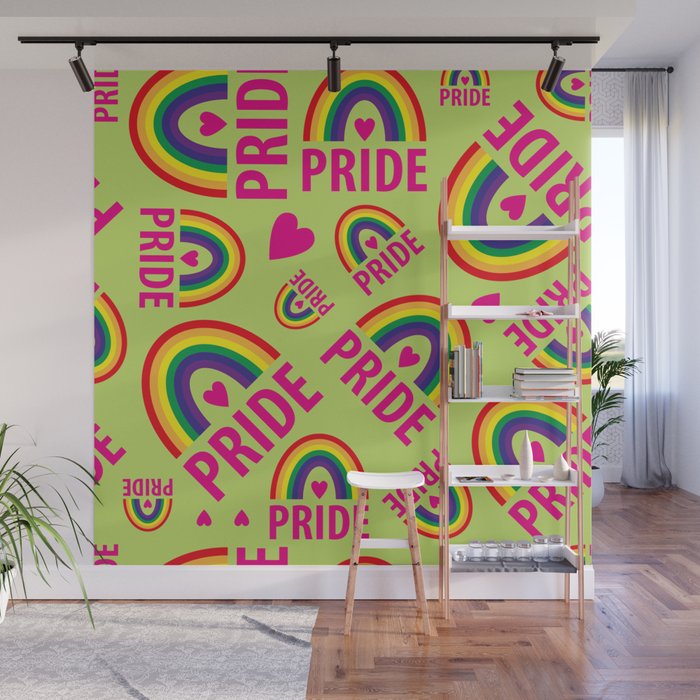 Rainbow Pride and Pink Hearts Wall Mural