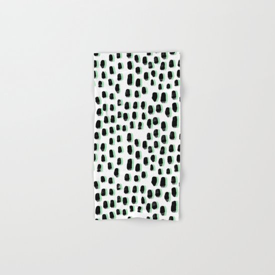 Shift pattern mint pastel black and white minimal dots painting brushstrokes modern art dorm college Hand & Bath Towel