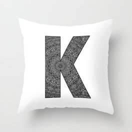 "K" Mandala Monogram Initial Letter // Unique Detailed Mandala Design Pattern Throw Pillow