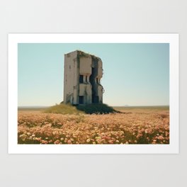 Abandoned Tower Amidst Blooming Wildflowers Art Print