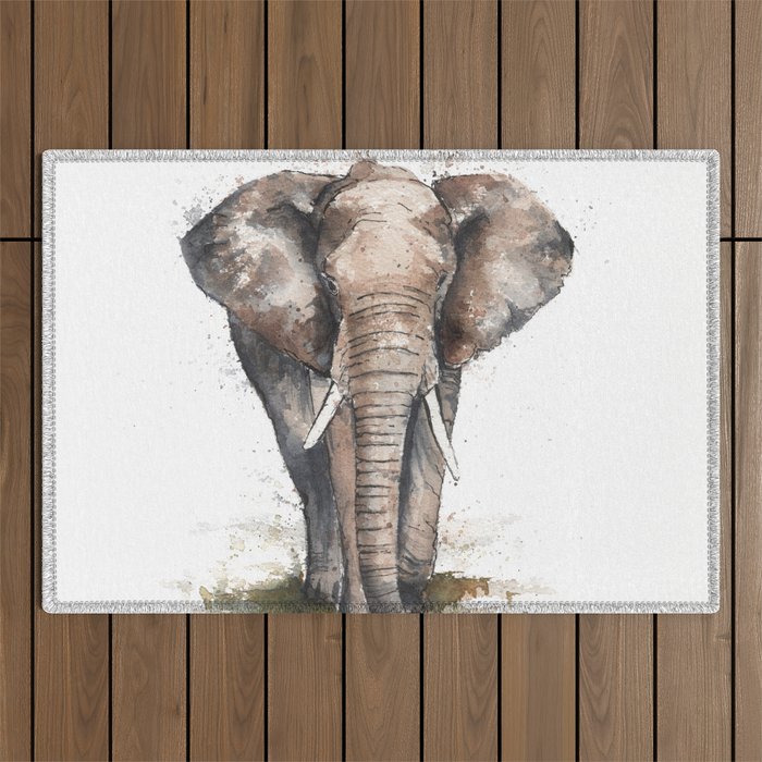 Elephant - Watercolor Wildlife Outdoor Rug