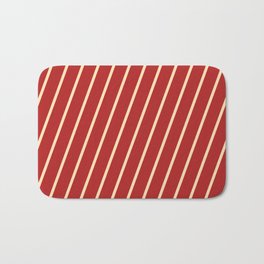 [ Thumbnail: Red & Beige Colored Stripes/Lines Pattern Bath Mat ]
