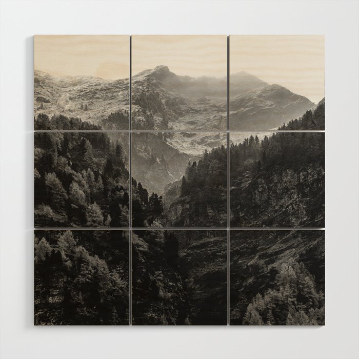 Pine Tree Forest Black and White Wood Wall Art