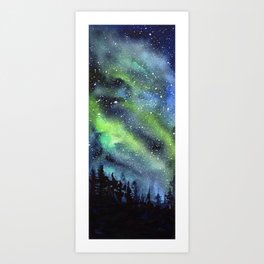 Galaxy Nebula Watercolor Northern Lights Aurora Borealis Art Print