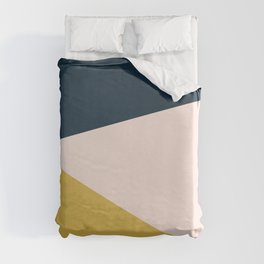 Jag 2. Minimalist Angled Color Block in Navy Blue, Blush Pink, and Mustard Yellow Duvet Cover
