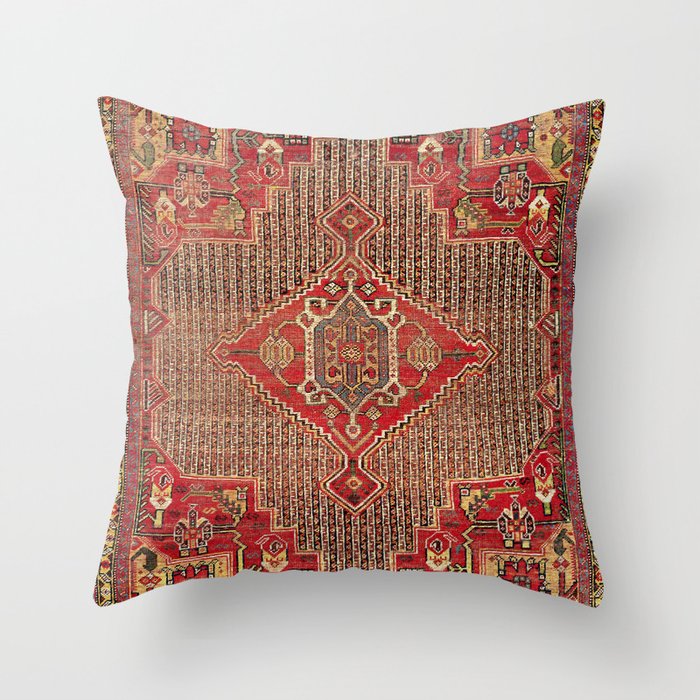 Khamseh  Antique Fars Persian Rug Print Throw Pillow