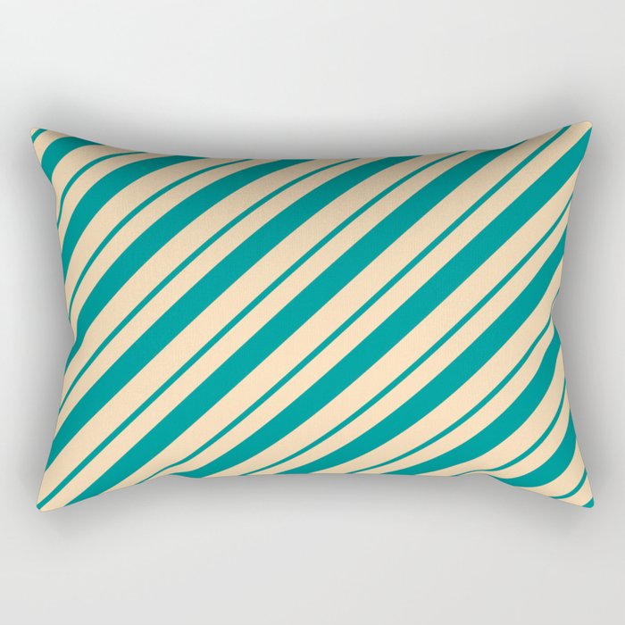 Dark Cyan and Tan Colored Lines/Stripes Pattern Rectangular Pillow
