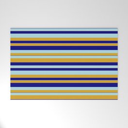 [ Thumbnail: Powder Blue, Goldenrod, and Blue Colored Striped Pattern Welcome Mat ]