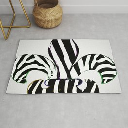 Black and White Zebra Stripe Fleur De Lis Rug