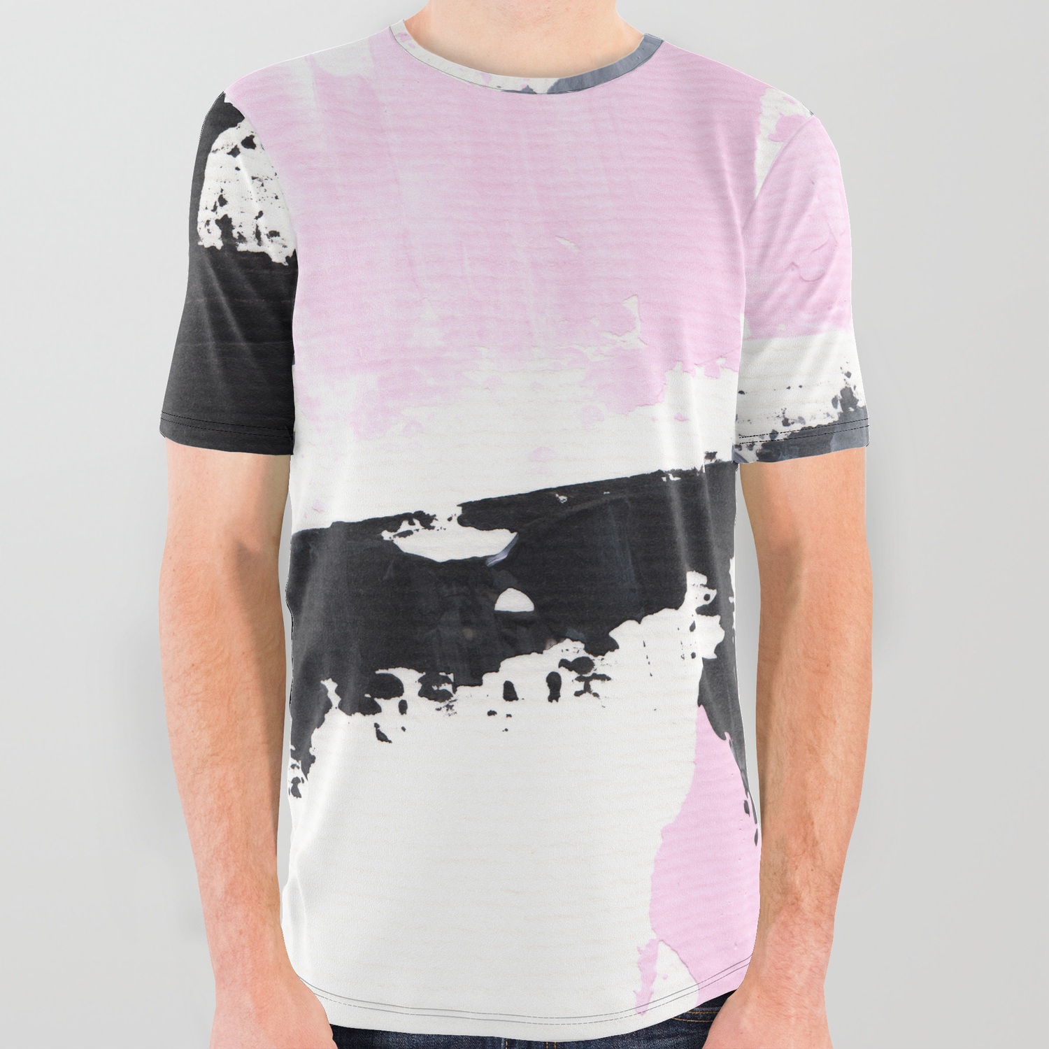 Modern Pastel Pink Grey Black Abstract Acrylic Paint All Over