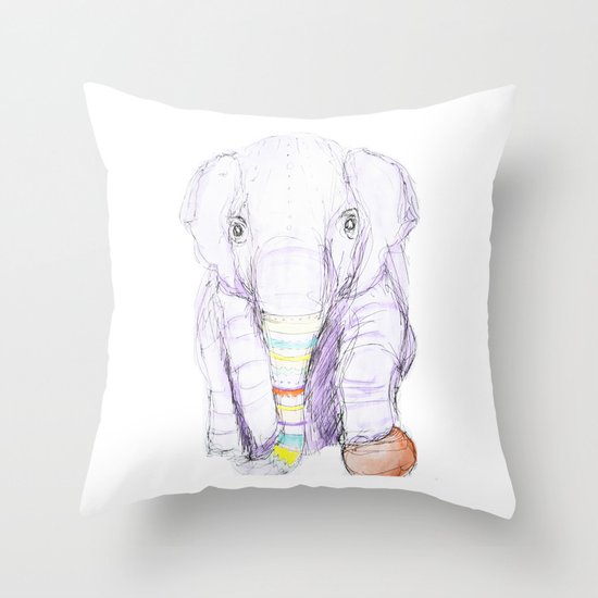 Striped Elephant Illustration Throw Pillow