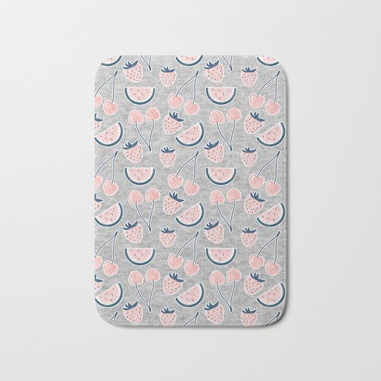 Fruit Pattern on Gray Melange Bath Mat