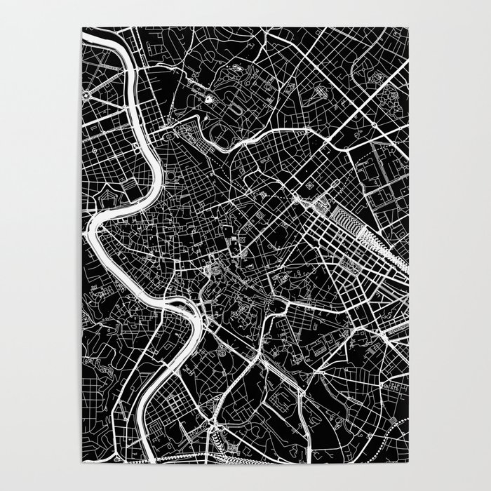 Rome, Italy, City Map - Black Poster