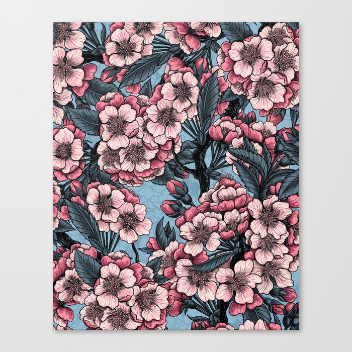Cherry blossom in pink and blue Canvas Print