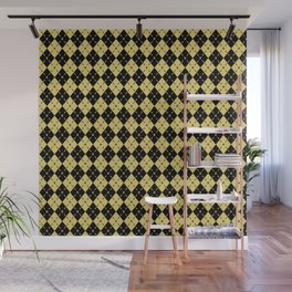 Mustard Yellow And Black Argyle Pattern,Geometric Diamond Abstract, Wall Mural
