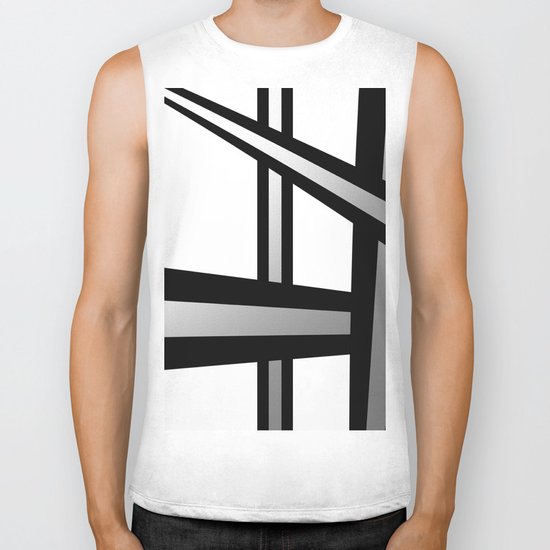 Bold Metallic Beams - Minimalistic, abstract black and white artwork Biker Tank