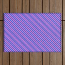 [ Thumbnail: Orchid and Royal Blue Colored Lined Pattern Outdoor Rug ]