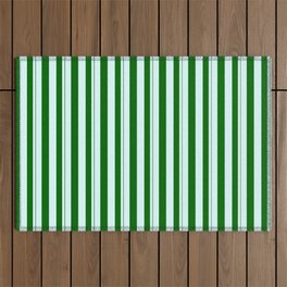 [ Thumbnail: Light Cyan & Dark Green Colored Lined Pattern Outdoor Rug ]