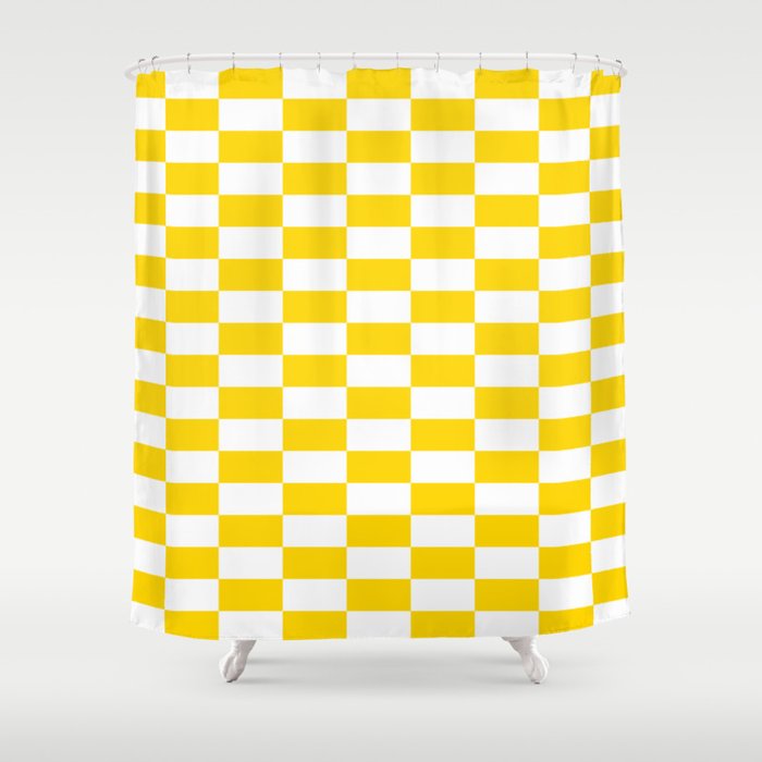 Bright Summer Checkerboard Yellow Shower Curtain