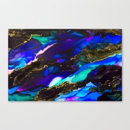 Blue Black Alcohol Ink Painting Canvas Print