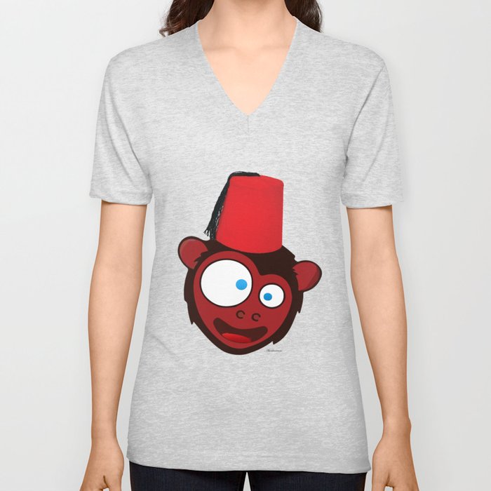 monkey with tarbouch V Neck T Shirt