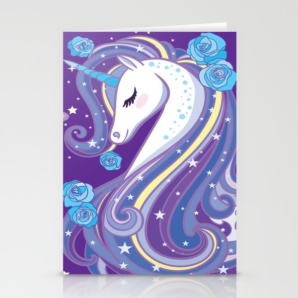 Magical Unicorn in Purple Sky Stationery Cards