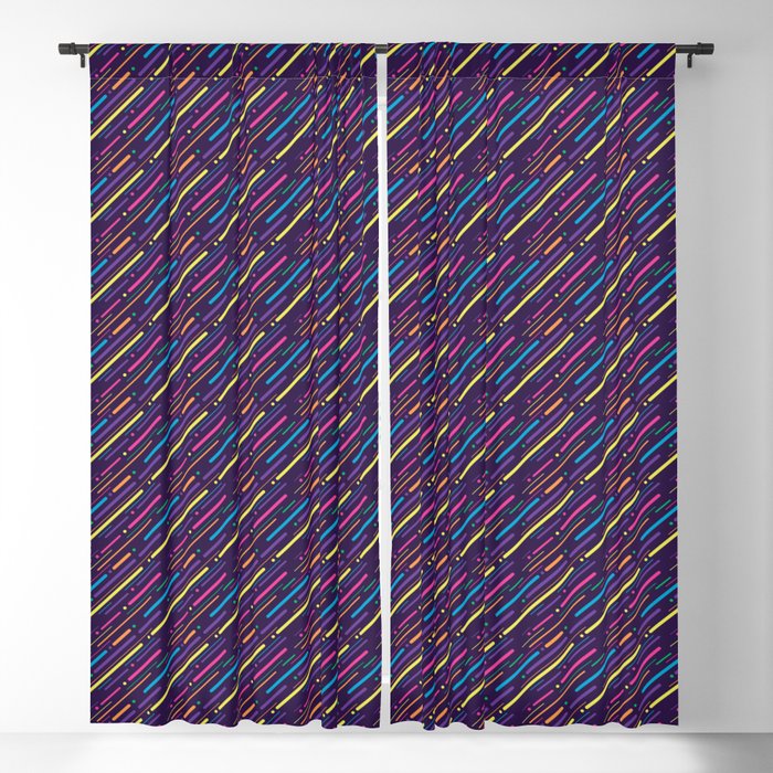 Retro Neon Stripes and Polka Dots Yellow, Orange, Blue, Pink and Purple Blackout Curtain