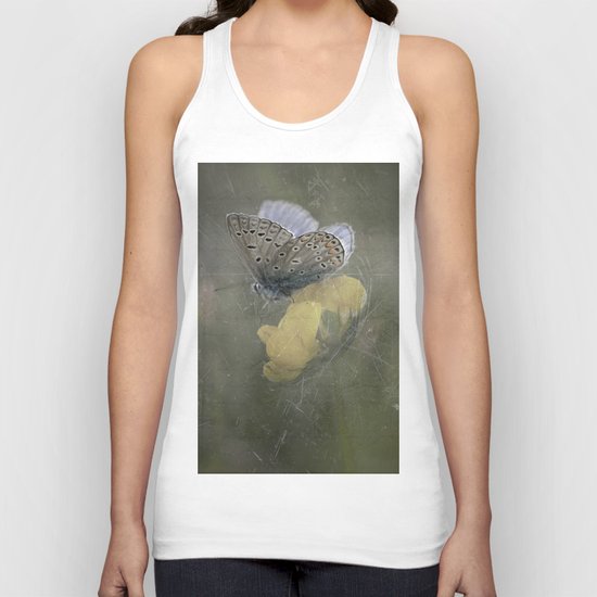 Blue butterfly on blossom Vintage Photography Unisex Tank Top