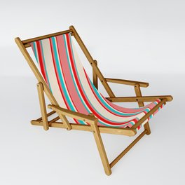 [ Thumbnail: Light Coral, Dark Turquoise, Beige & Red Colored Lines/Stripes Pattern Sling Chair ]