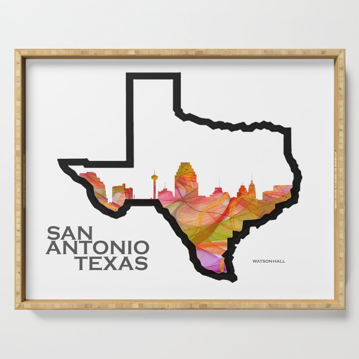 Texas State Map with San Antonio Skyline Serving Tray