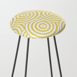 Yellow and White Hypnotic Circle Pattern Pairs Dulux 2022 Popular Colour Lemon Jester Counter Stool