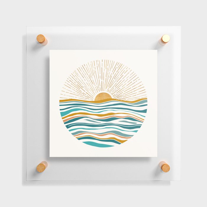 The Sun and The Sea - Gold and Teal Floating Acrylic Print