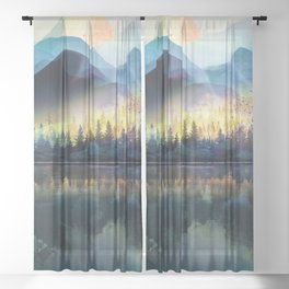 Mountain Lake Under Sunrise Sheer Curtain