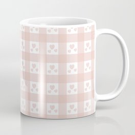 Seamless plaid check pattern in shades of pastel pink and hearts Coffee Mug