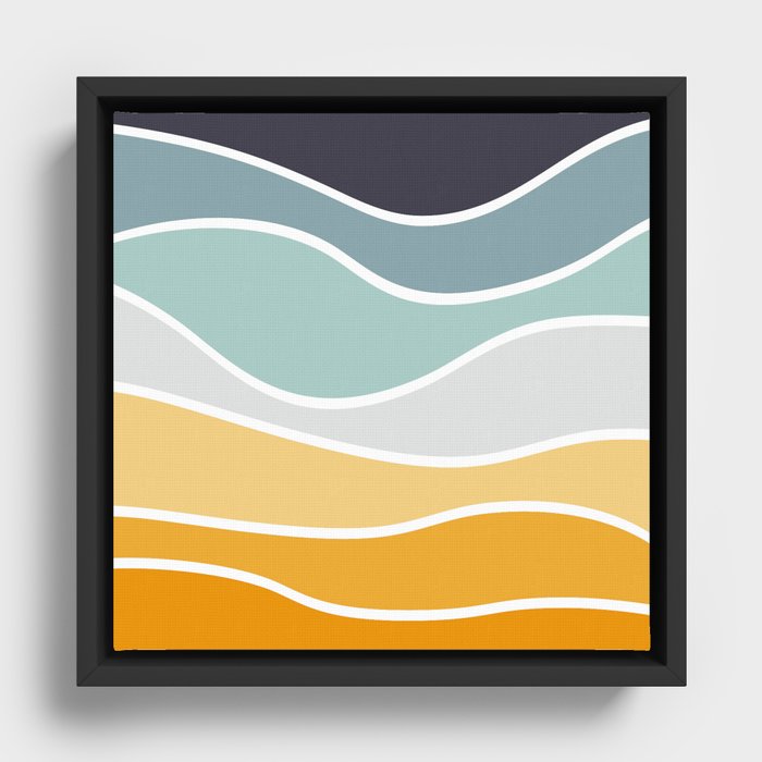 Colorful summery retro style waves Framed Canvas