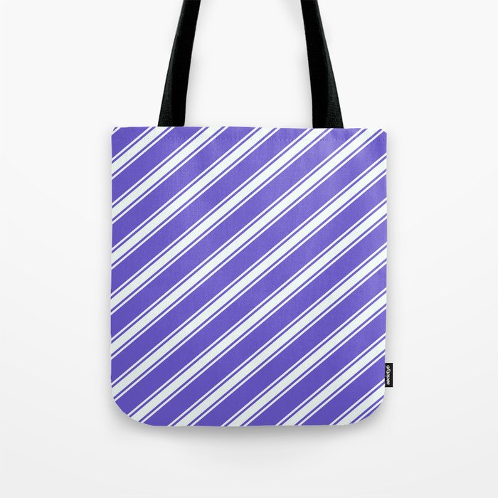 Slate Blue & Mint Cream Colored Pattern of Stripes Tote Bag